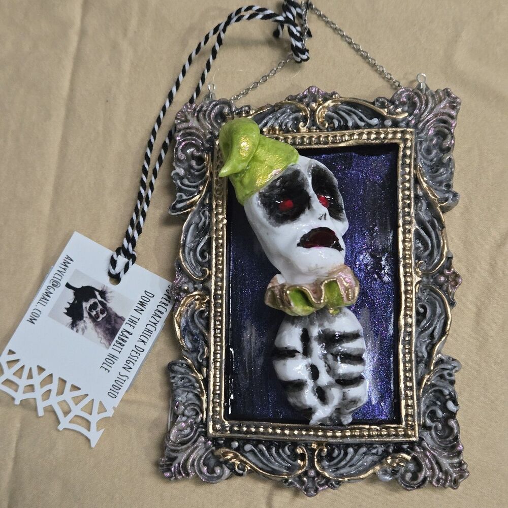 OOAK Handmade Creepy Red-Eyed Alien Clown Skeleton Creature Ornament Oddity